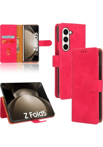 Samsung Galaxy Z Fold5 Için Cilt Fe Telefon Kılıfı - Koyu Pembe (Yurt Dışından)