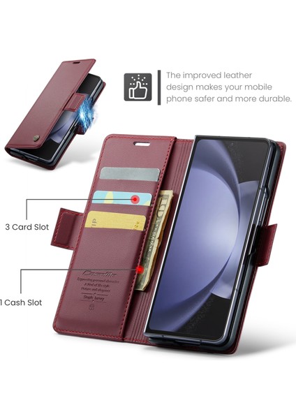 Samsung Galaxy Z Fold5 Için Rfıd Pu Telefon Kılıfı - Koyu Kırmızı (Yurt Dışından)