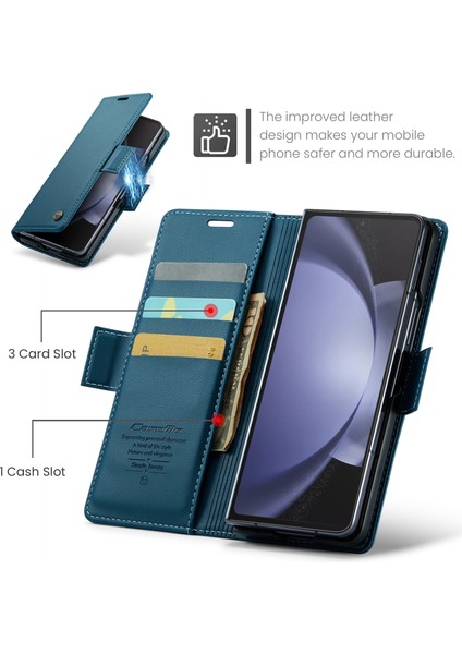 Samsung Galaxy Z Fold5 Için Rfıd Pu Telefon Kılıfı - Mavi (Yurt Dışından)