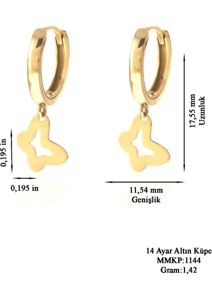 Kadın 14 Ayar Altın Kelebek Sallantılı KÜPE-MMKP1144 modelleri