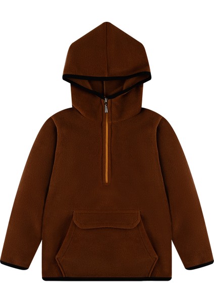 Çocuk Polar Yarım Fermuarlı Kapşonlu Kanguru Cep Sweatshirt Lacivert Unisex fiyatları