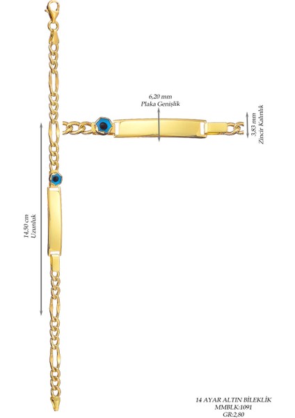 Çocuk 14 Ayar Altın Nazar Göz Taşlı Künye Bileklik modelleri