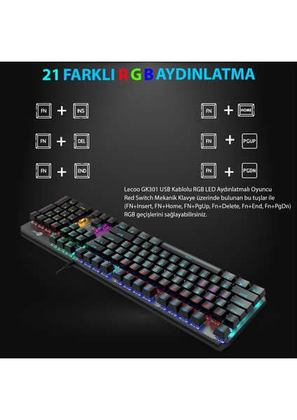 GK301 Makro Tuşlu USB Kablolu RGB LED Aydınlatmalı Red Switch Gaming Mekanik Türkçe Q Klavye Metalik Gri