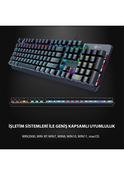 GK301 Makro Tuşlu USB Kablolu RGB LED Aydınlatmalı Red Switch Gaming Mekanik Türkçe Q Klavye Metalik Gri