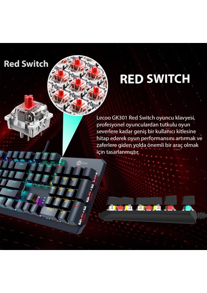 GK301 Makro Tuşlu USB Kablolu RGB LED Aydınlatmalı Red Switch Gaming Mekanik Türkçe Q Klavye Metalik Gri