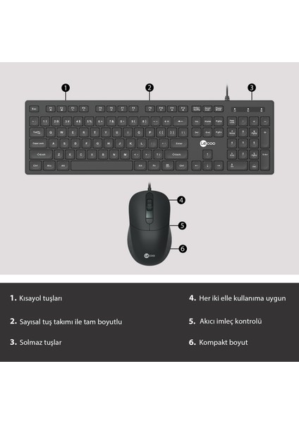 Lenovo Lecoo CM102 USB Kablolu Türkçe Q Klavye & Mouse Set Siyah