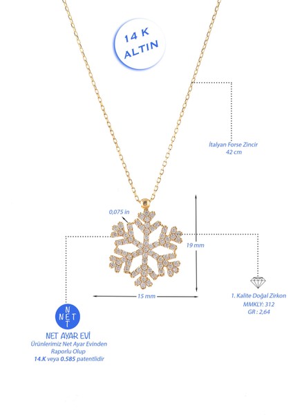 Kadın Taşlı Kar Tanesi Kolye 14 Ayar Altın