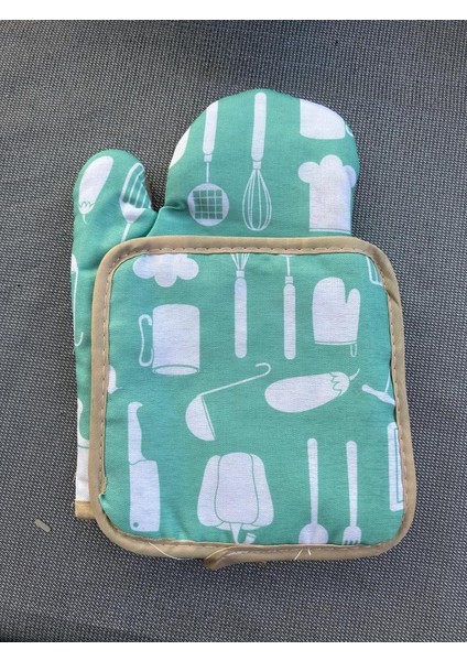 Fırın Eldiveni ve Tencere Tutacağı Kalınlaştırılmış 2'li Set Yeşil Mutfak