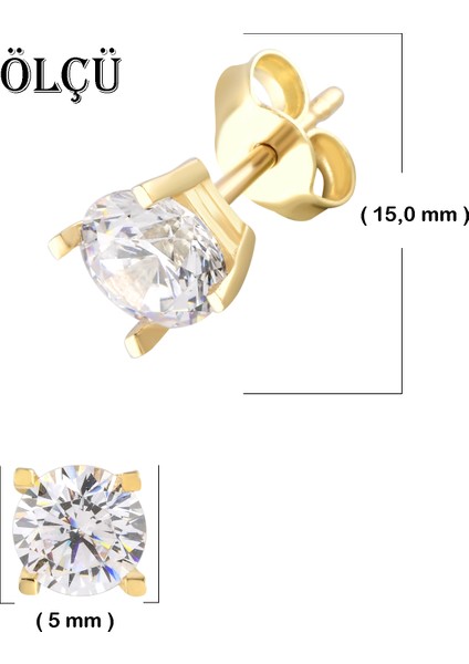 Kadın 14 Ayar Altın Küpe Minimalist Zirkon Taşlı Modern Vidalı Altın Küpe 15 mm