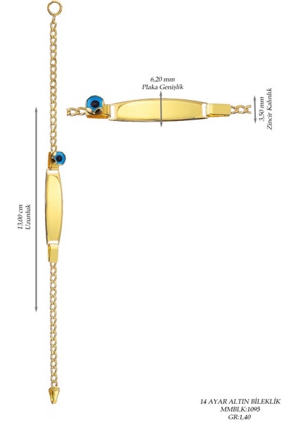 Çocuk 14 Ayar Altın Nazar Göz Taşlı Künye Bileklik