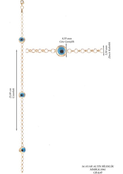 Kadın 14 Ayar Altın Nazar Göz Taşlı Bileklik