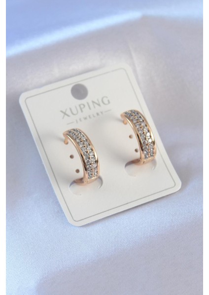 E-Bijuteri Xuping Rose Gold Renk Zirkon Taşlı Kadın Küpe