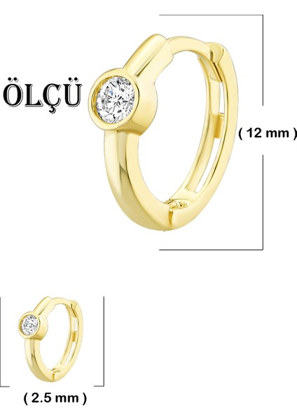 Kadın 14 Ayar Altın Küpe Minimalist Zirkon Taşlı Modern Halka Altın Küpe 12 mm - MM20043 modelleri