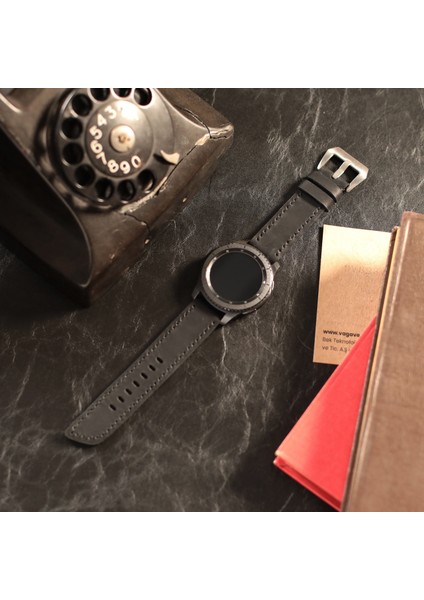 Samsung Galaxy Watch 4 5 6 / Watch 6 Classic 40MM 43MM 44MM 47MM Watch 5 Watch 5 Pro 40MM 44MM 45MM Watch 4 40MM 42MM 44MM 46MM Oval Uçlu Deri Kordon 20MM Hakiki Deri Kayış Siyah