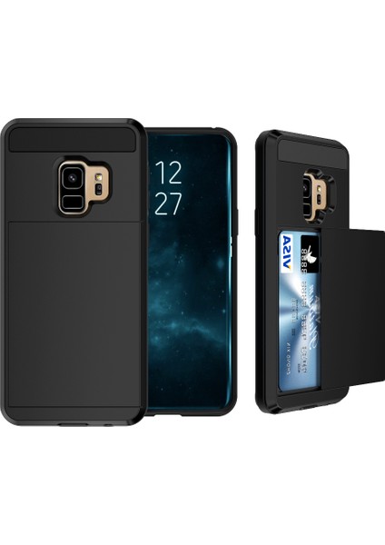 Slayt Kartı Tutucu Pc+Tpu Hibrid Geri Kılıf Samsung Galaxy S9 Plus G965 - Siyah (Yurt Dışından)