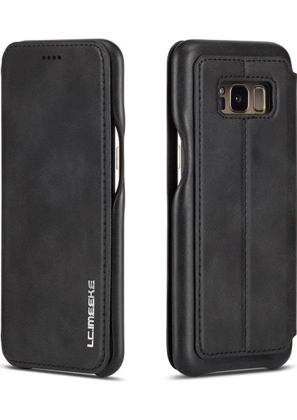 Samsung Galaxy S8 Sm -G950 Için Retro Tarzı Deri Kart Sahibi Kasa Telefon Kabuğu - Siyah (Yurt Dışından)