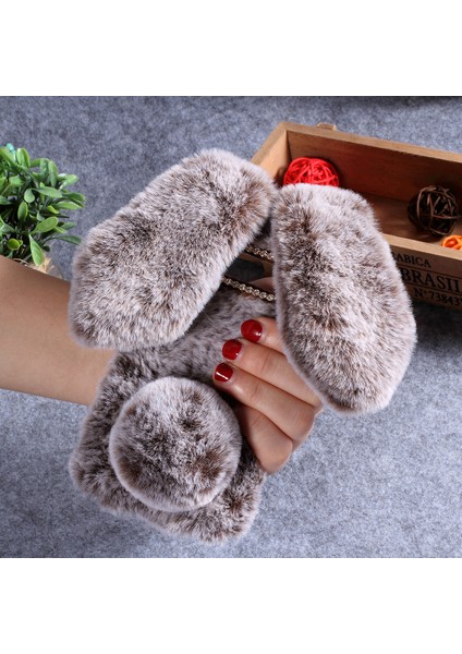 Samsung Galaxy S10 Için Tavşan Şekli Kabarık Kürk Kaplı Rhinestone Tpu Kasası - Kahve (Yurt Dışından)