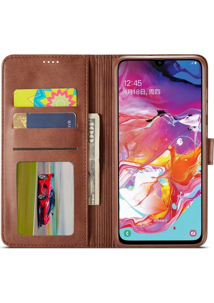 Samsung Galaxy A70 Için Deri Cüzdan Kılıfı - Kahve (Yurt Dışından)