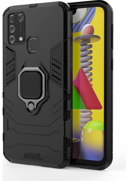 Samsung Galaxy M31-Black Için Serin Koruma Yüzüğü Tutucu Kickstand Pc+Tpu Şık Kılıf (Yurt Dışından)
