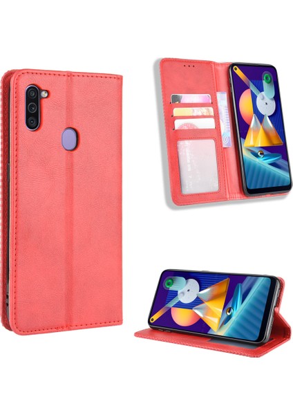 Samsung Galaxy M30s/M2-Red Için Retro Deri Cüzdan Stand Kılıfı (Yurt Dışından)