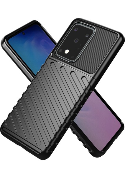 Samsung Galaxy S20 Ultra-Black Için Twill Doku Yumuşak Tpu Telefon Kabuğu (Yurt Dışından)