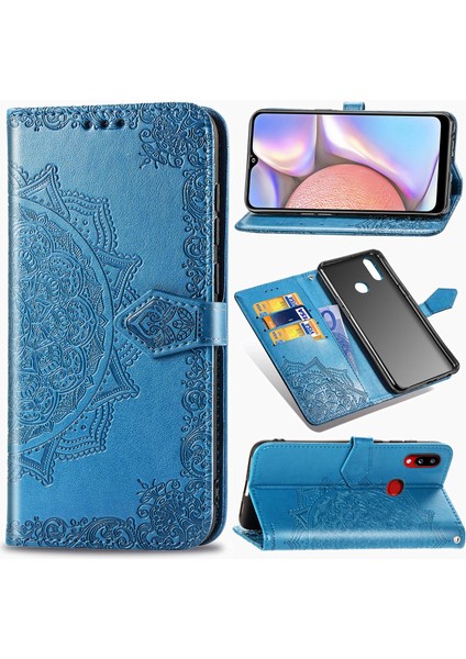 Samsung Galaxy A10 Için Mandala Çiçek Telefon Kapağı Kılıfı Deri Cüzdan-Kırmızı (Yurt Dışından)