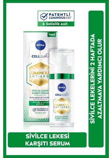 NIVEA Luminous630 Hyaluronik Asit, Salisilistik Asit ve Yeşil Çay içerenCilt Serumu 30ml, Karma ve Yağlı Ciltler