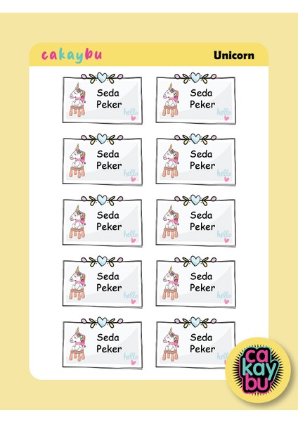 1 Sayfa Unicorn Okul Defter Etiket Sticker modelleri
