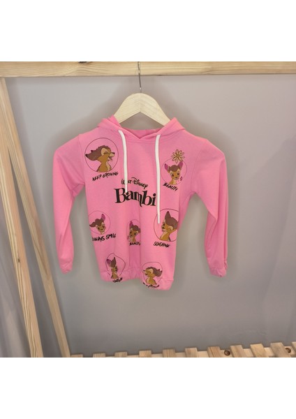 Disney Bambi Baskılı Mevsimlik Pembe Kız Çocuk Kapüşonlu Eşofman Takımı