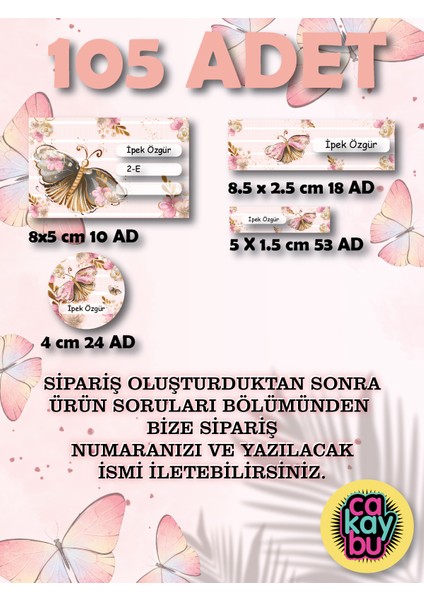 Kelebek Okul Sticker Seti 105 Adet