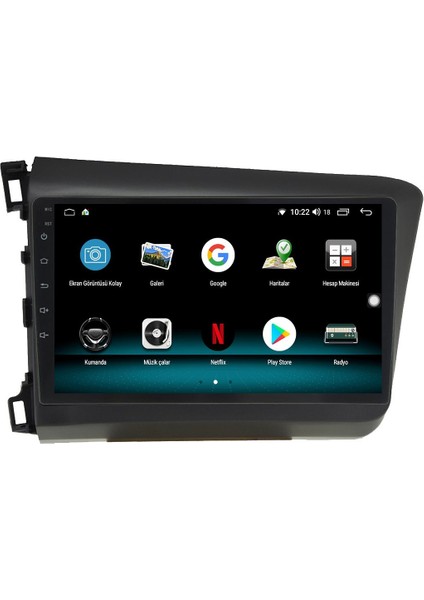 Honda Civic Fb7 Android 13 Multimedya Carplay 4gb RAM+64GB HDD 2012-2015 Navigasyon Ekran