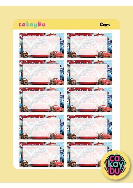 Cars Okul Defter Etiket Yapıştırma Sticker