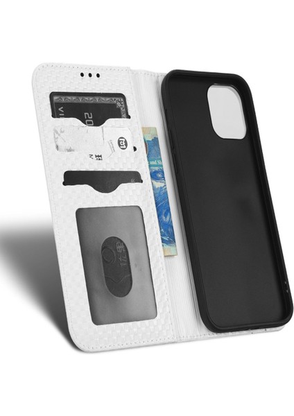Iphone 12 Pro Max Telefon Kılıfı Bırak-Kötü Telefon Kılıfı Pu Deri Manyetik Otomatik Emzik Flip Cüzdan Kapak Stand Stand Izgara Dokusu Cep Telefonu Kabuk-Beyaz (Yurt Dışından)