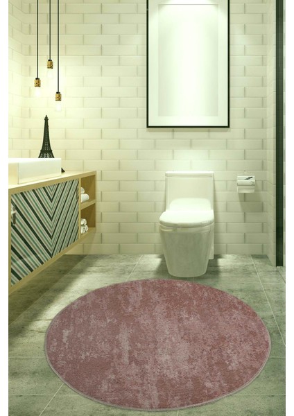 Nova Pembe Yuvarlak 160X160 cm Büyük Ebat Banyo Halısı Kaymaz Tabanlı Yıkanabilir Banyo Paspası