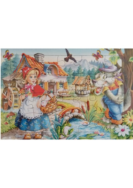 Kırmızı Başlıklı Kız ve Kurt Resimli Çocuk Puzzle Karton 32x23 cm