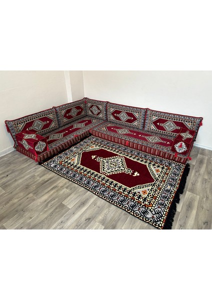 Şark Köşesi Minderi Saraylı Desenli Minder Takımı Konsept Bordo