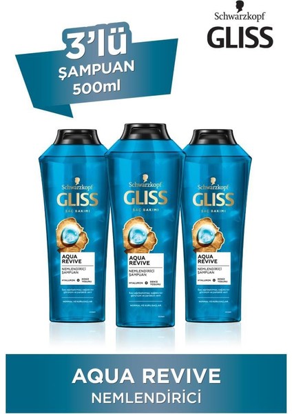 Aqua Revive Hyaluron ve Deniz Yosunu içeren Nemlendirici Şampuan 500 ml x 3 Adet