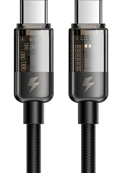 CA-2840 Type-C To Type-C 100W LED Işıklı Power Off Hızlı Data Şarj Kablosu 1.2m - Siyah
