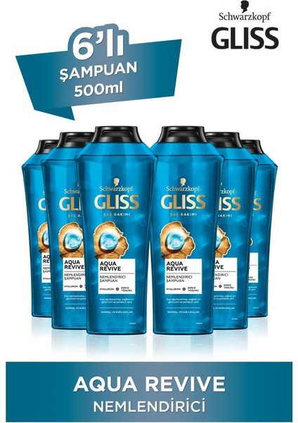 Aqua Revive Hyaluron ve Deniz Yosunu içeren Nemlendirici Şampuan 500 ml x 6 Adet