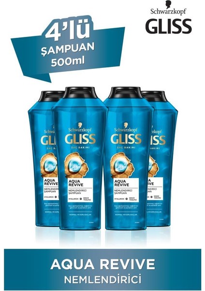 Aqua Revive Hyaluron ve Deniz Yosunu içeren Nemlendirici Şampuan 500 ml x 4 Adet