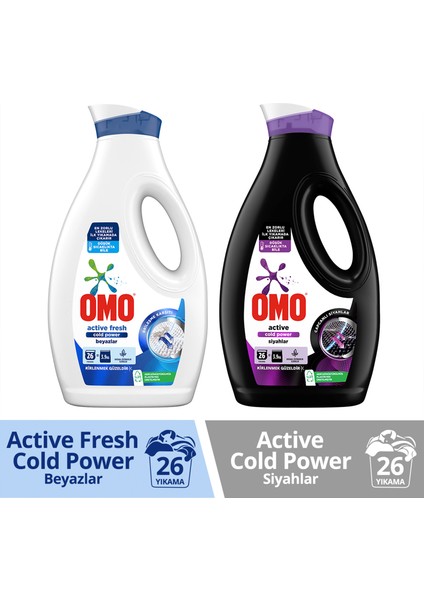 Sıvı Active Cold Power Siyahlar Için + Omo Sıvı Active Fresh Cold Power Beyazlar Için Çamaşır Deterjanı 1690 ml