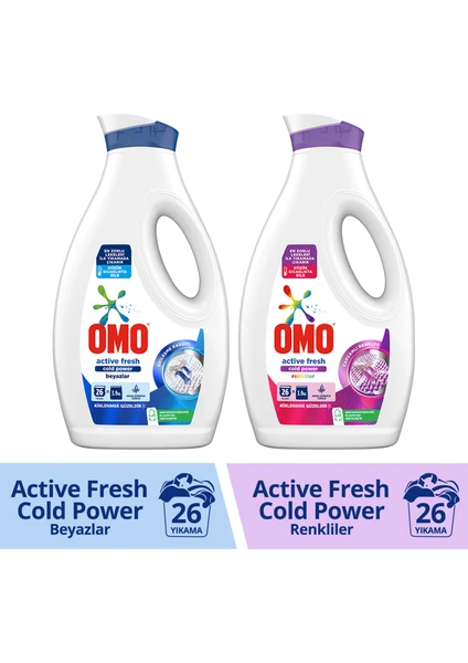 Sıvı Active Fresh Cold Power Beyazlar Için + Omo Sıvı Active Fresh Cold Power Renkliler Için Çamaşır Deterjanı 1690 ml