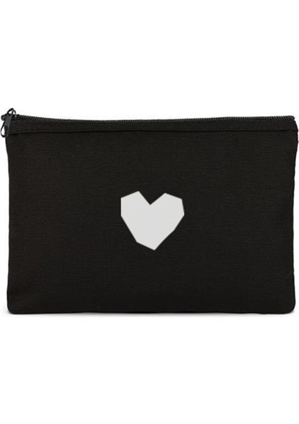 Kalp Baskılı Clutch Makyaj Çantası