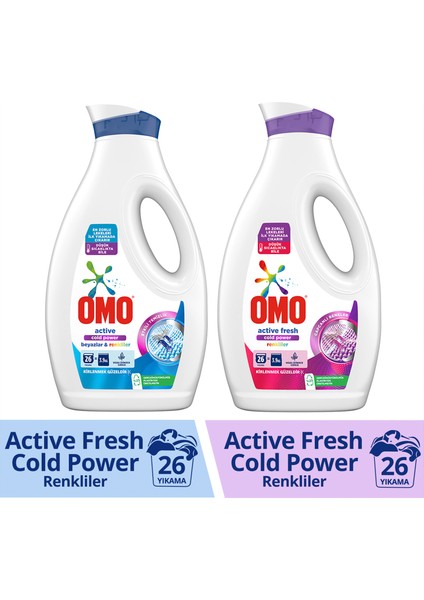 Sıvı Active Cold Power Beyazlar ve Renkliler Için + Omo Sıvı Active Fresh Cold Power Renkliler Için Çamaşır Deterjanı 1690 ml