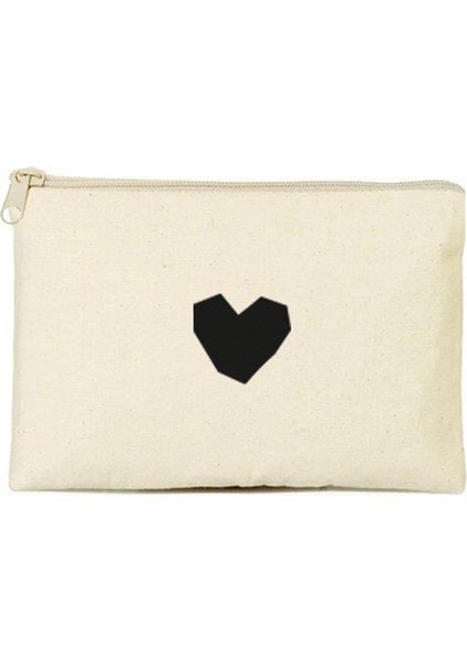 Kalp Baskılı Clutch Makyaj Çantası