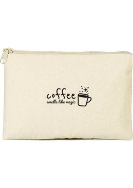 Sihirli Kahve Baskılı Clutch Makyaj Çantası