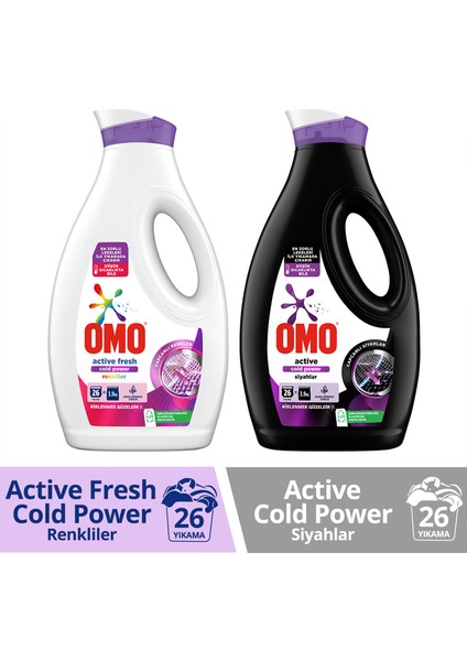 Sıvı Active Cold Power Siyahlar Için + Omo Sıvı Active Fresh Cold Power Renkliler Için Çamaşır Deterjanı 1690 ml