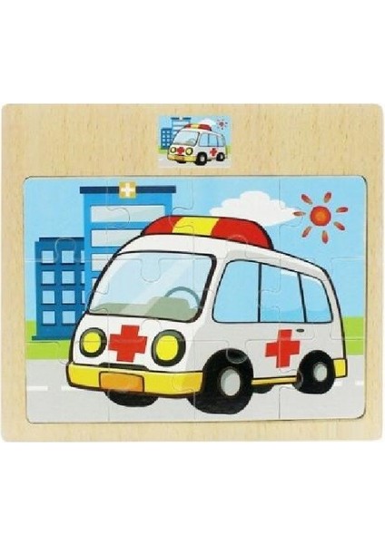 Quillingseti Ambulans Resimli Ahşap Çocuk Puzzle 12 Parça 15X17CM