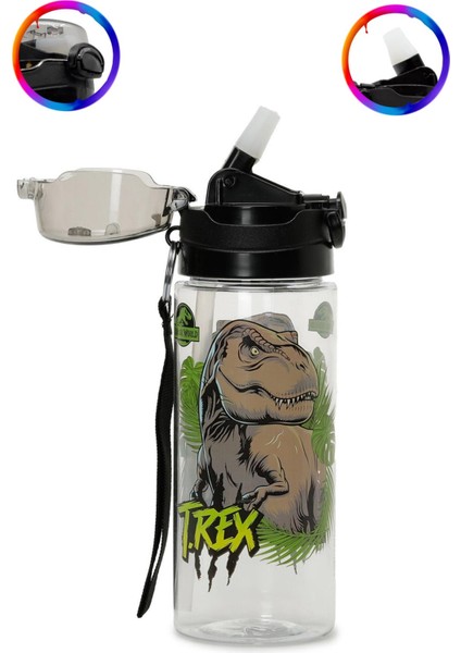Trex Şeffaf Matara 500ML - Dinazor Suluk - Lisanslı Trex Matara - Pipetli Suluk