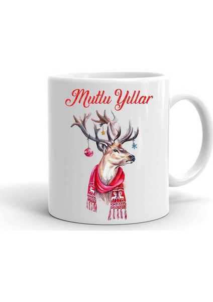Yılbası Noel Temalı Baskılı Seramik Beyaz Kupa